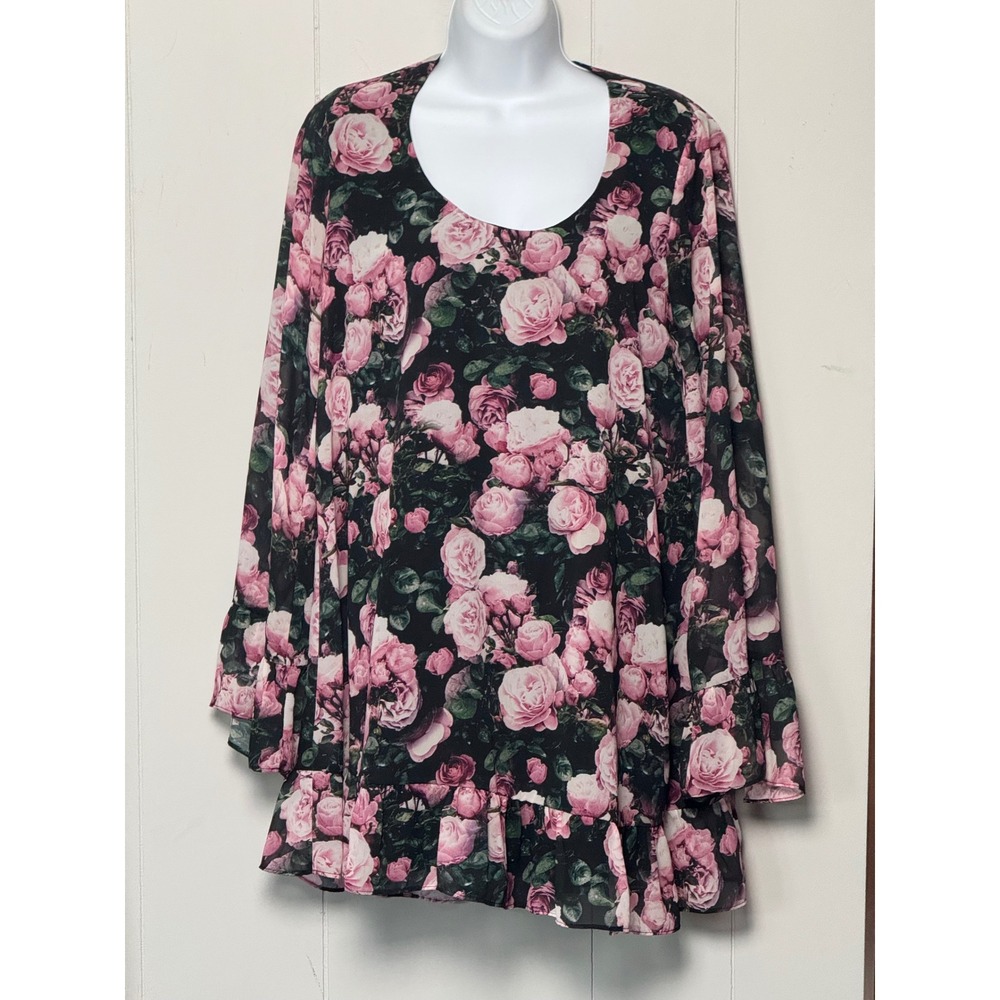 Show Me Your Mumu Pink Rose Floral Ruffle Mini Dress Black Size Small